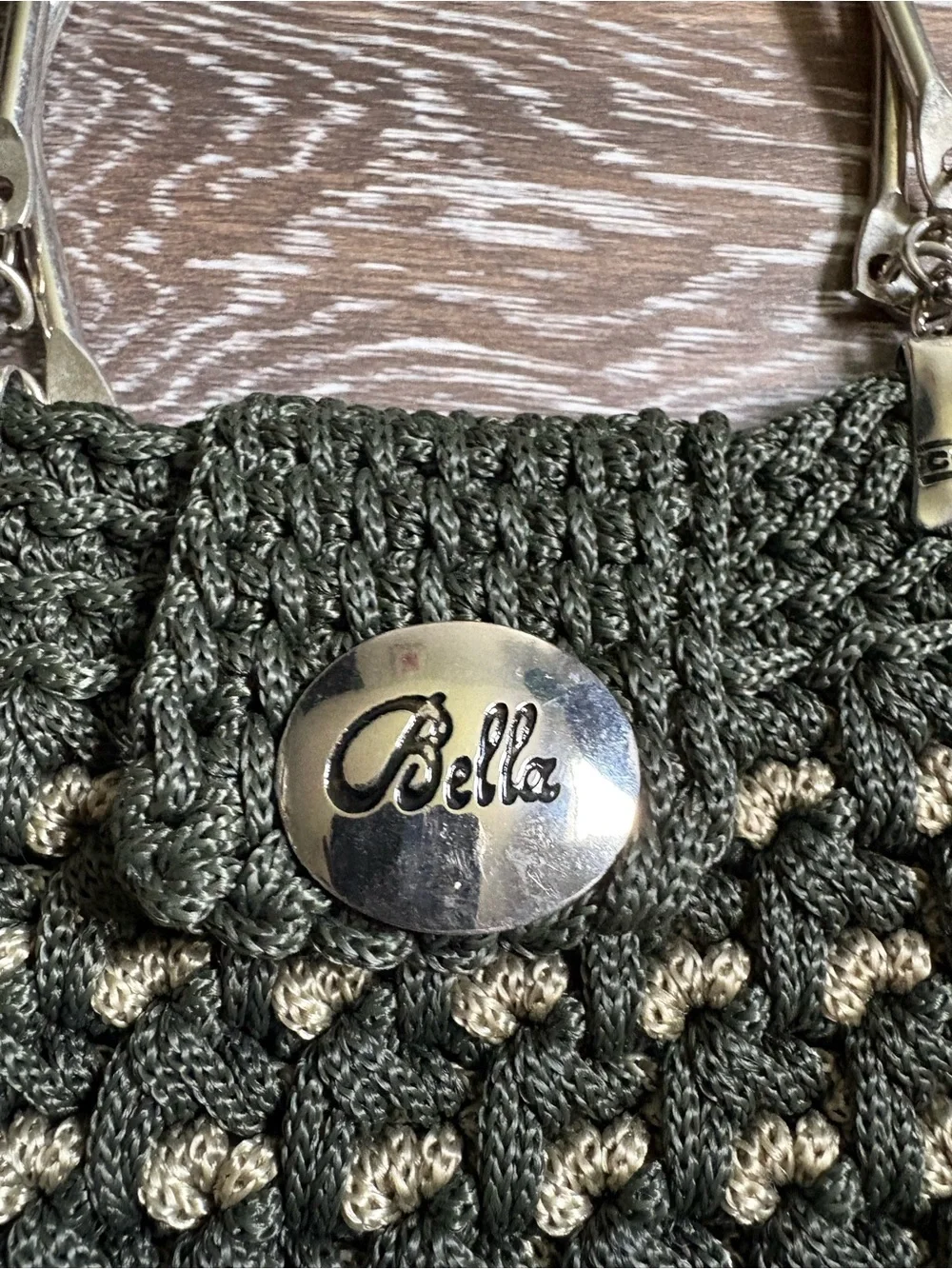 Dark Olive Crochet Shoulder Bag with Gold Hardware